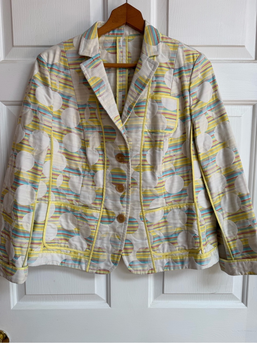 Akris Punto Cream Blazer with Yellow & Blue Stripes